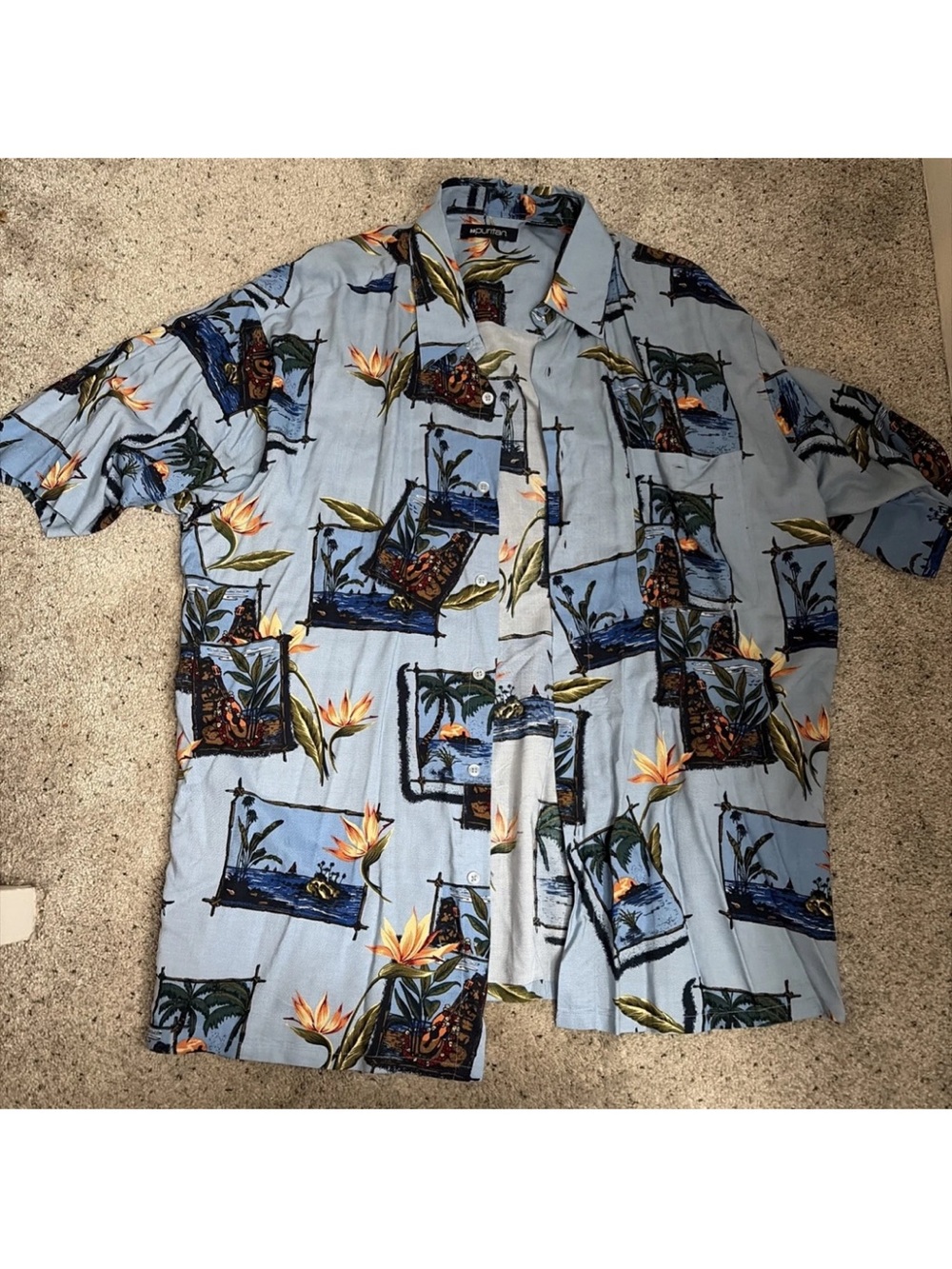 Puritan Light Blue Floral Print Short-Sleeve shirt men’s large